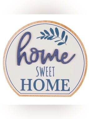Home Sweet Home Round Farmhouse Wall Sign Decor - Blue & White